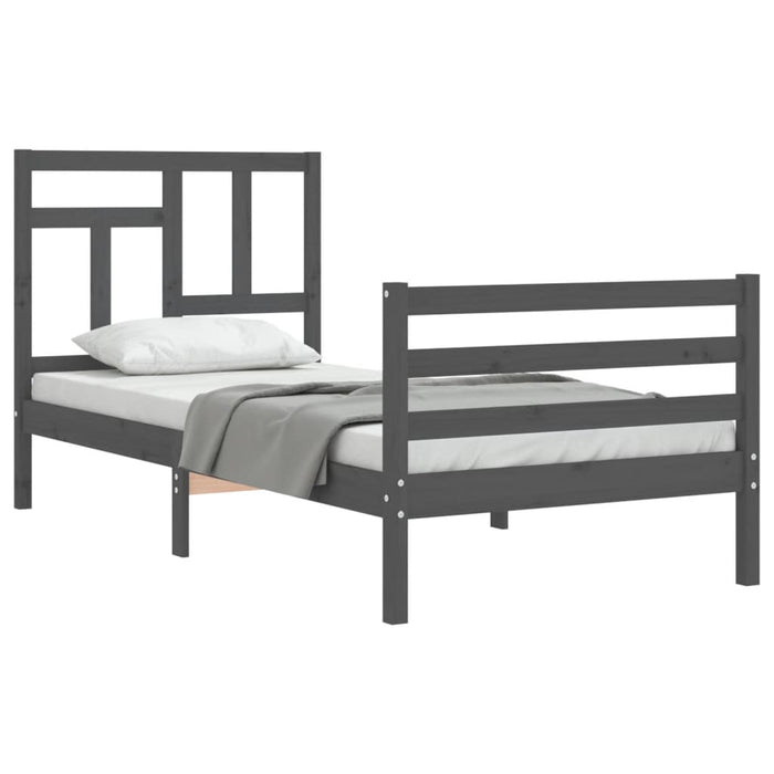 Massivholzbett mit Kopfteil Grau 100x200 cm