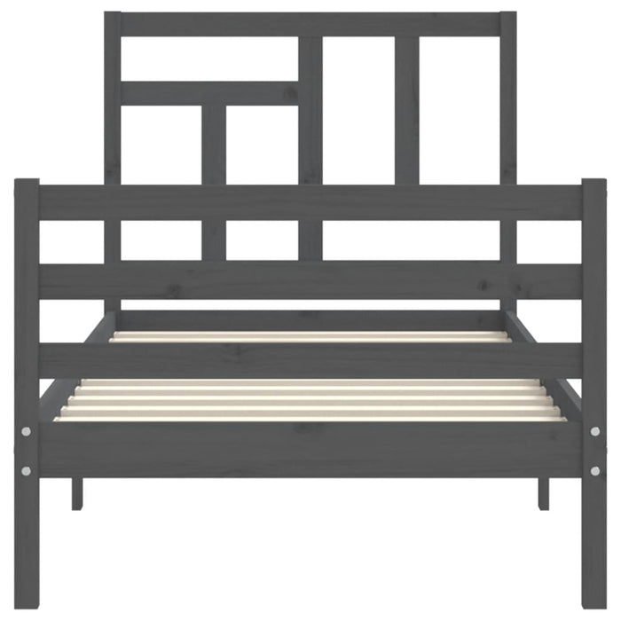 Massivholzbett mit Kopfteil Grau 100x200 cm