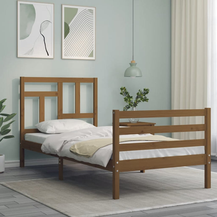 Massivholzbett mit Kopfteil Honigbraun 100x200 cm