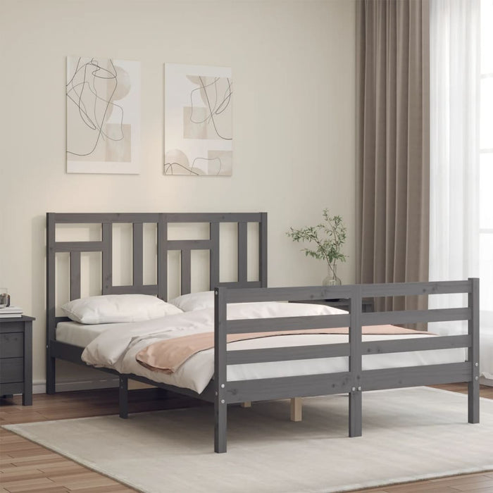 Massivholzbett mit Kopfteil Grau 120x200 cm