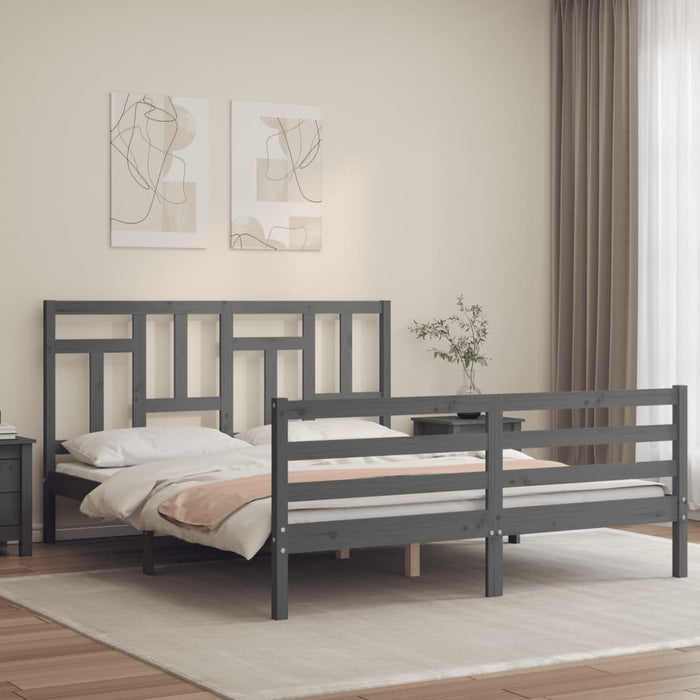 Massivholzbett mit Kopfteil Grau 160x200 cm
