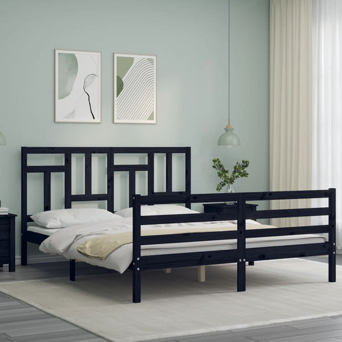 Massivholzbett mit Kopfteil Schwarz 160x200 cm