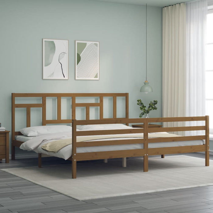 Massivholzbett mit Kopfteil Honigbraun 200x200 cm