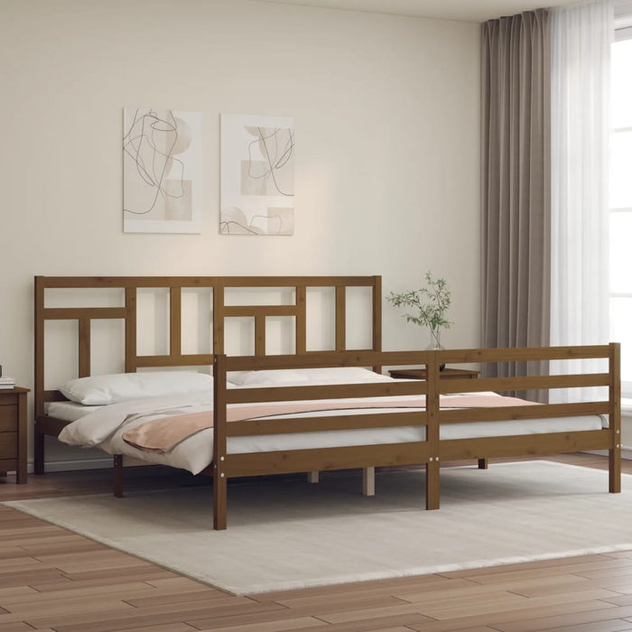 Massivholzbett mit Kopfteil Honigbraun 200x200 cm