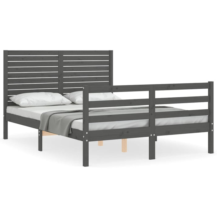 Massivholzbett mit Kopfteil Grau 140x190 cm