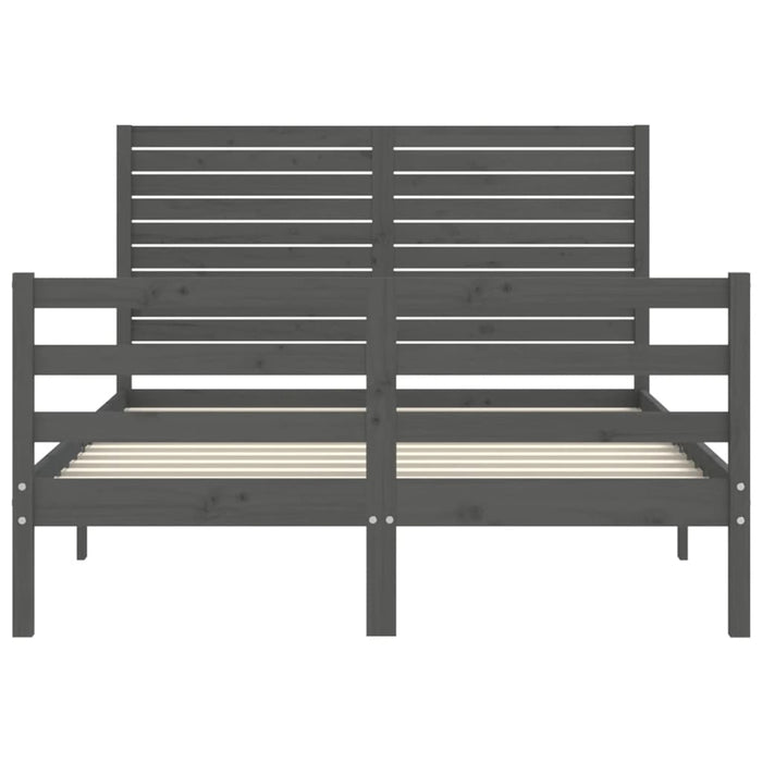 Massivholzbett mit Kopfteil Grau 140x190 cm