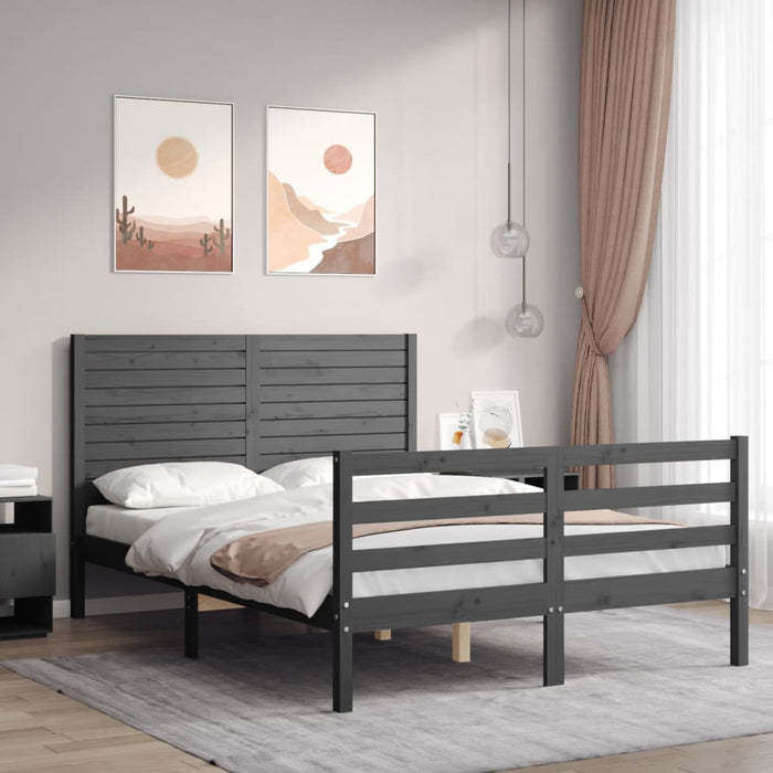 Massivholzbett mit Kopfteil Grau 140x190 cm