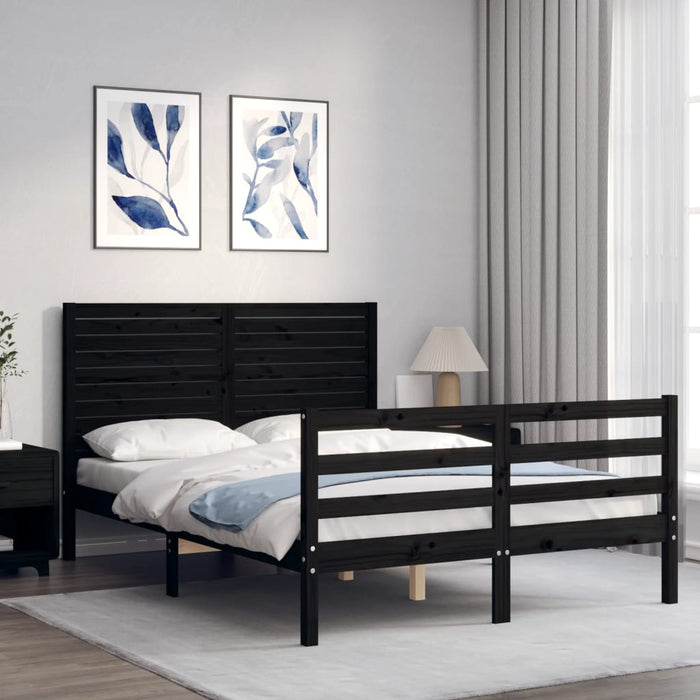 Massivholzbett mit Kopfteil Schwarz 140x190 cm