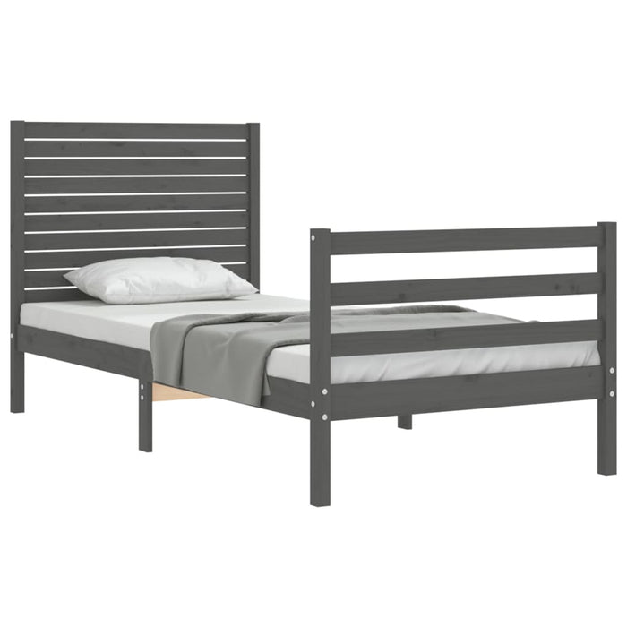 Massivholzbett mit Kopfteil Grau 90x200 cm