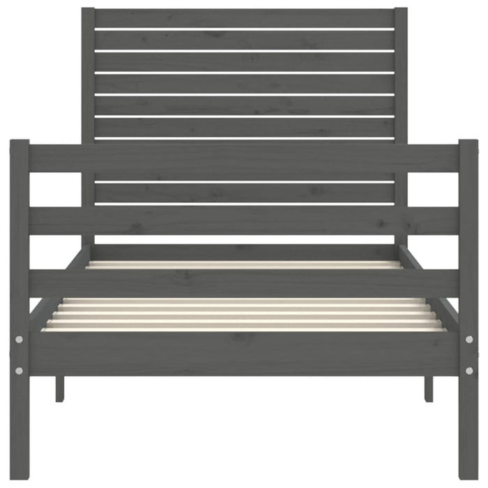 Massivholzbett mit Kopfteil Grau 90x200 cm