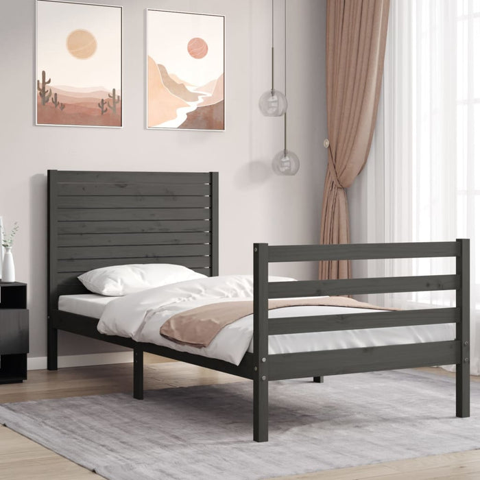 Massivholzbett mit Kopfteil Grau 90x200 cm