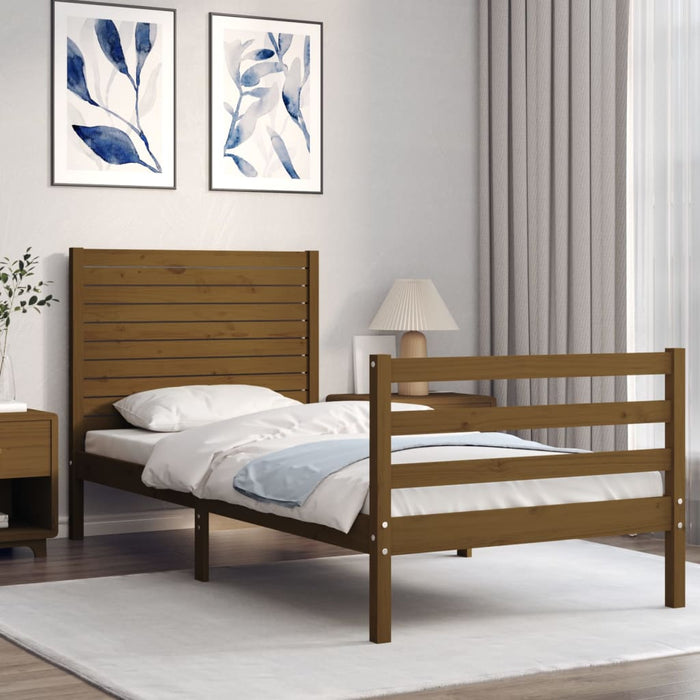 Massivholzbett mit Kopfteil Honigbraun 90x200 cm