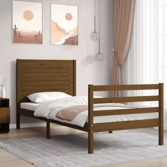 Massivholzbett mit Kopfteil Honigbraun 90x200 cm