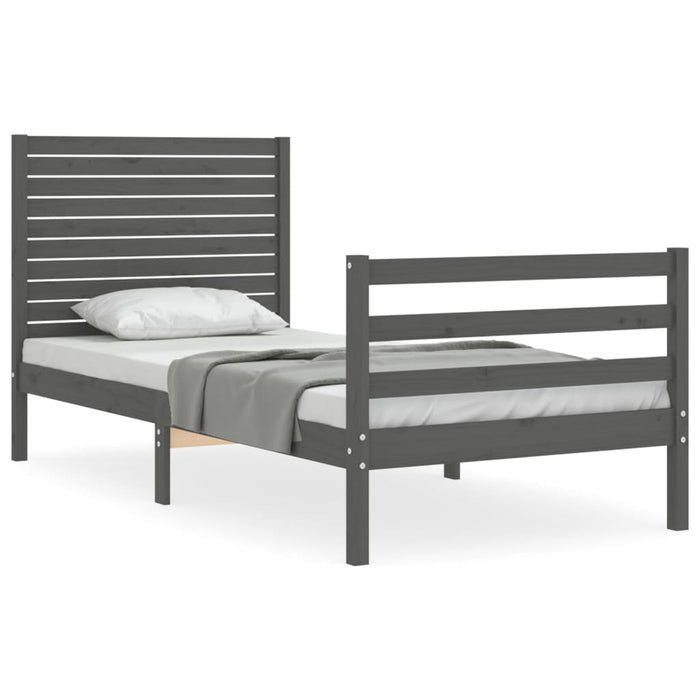 Massivholzbett mit Kopfteil Grau 100x200 cm