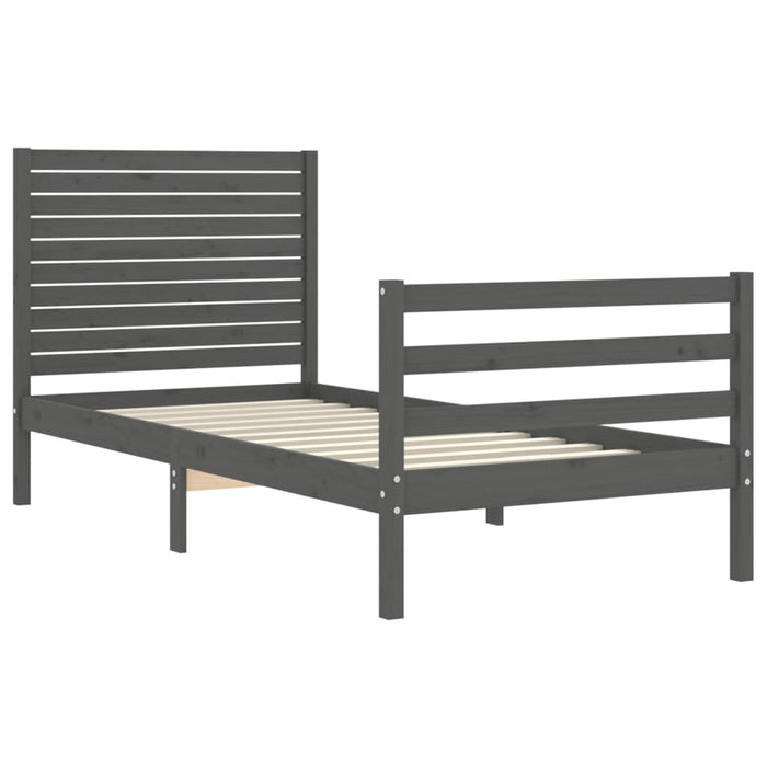 Massivholzbett mit Kopfteil Grau 100x200 cm