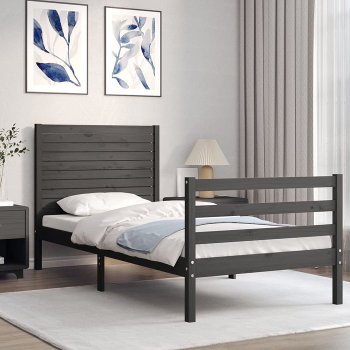 Massivholzbett mit Kopfteil Grau 100x200 cm