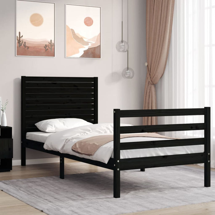 Massivholzbett mit Kopfteil Schwarz 100x200 cm