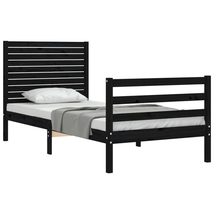 Massivholzbett mit Kopfteil Schwarz 100x200 cm
