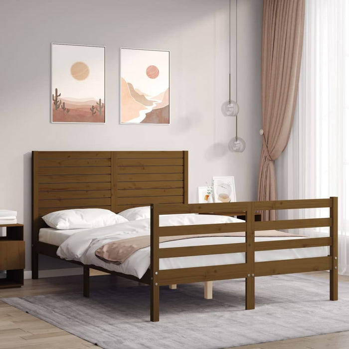 Massivholzbett mit Kopfteil Honigbraun 120x200 cm