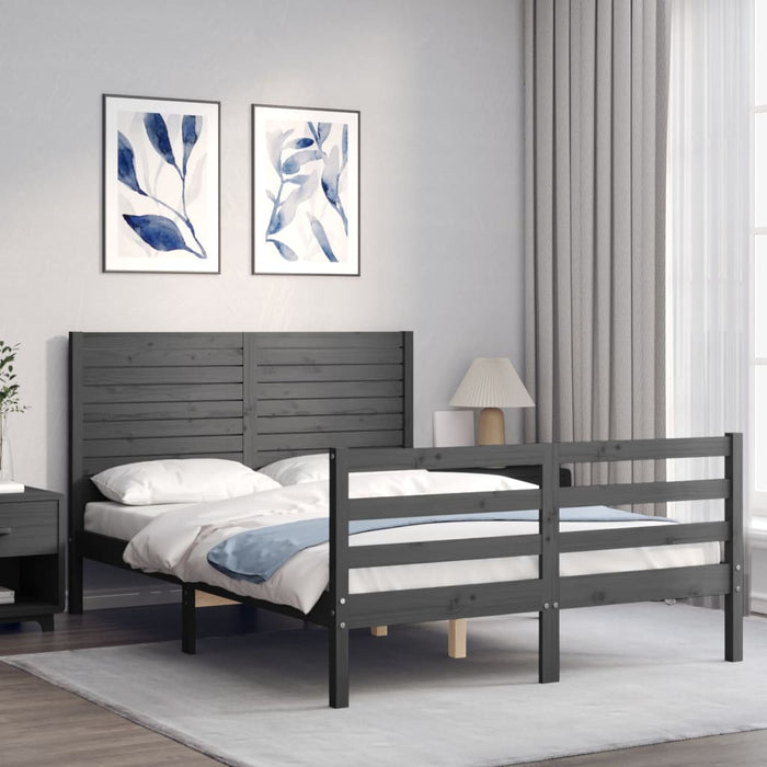 Massivholzbett mit Kopfteil Grau 140x200 cm