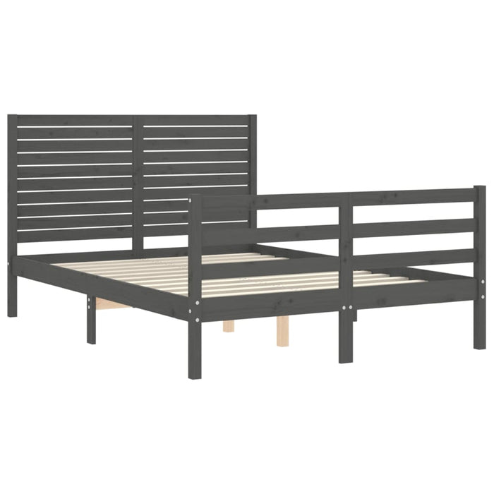 Massivholzbett mit Kopfteil Grau 140x200 cm
