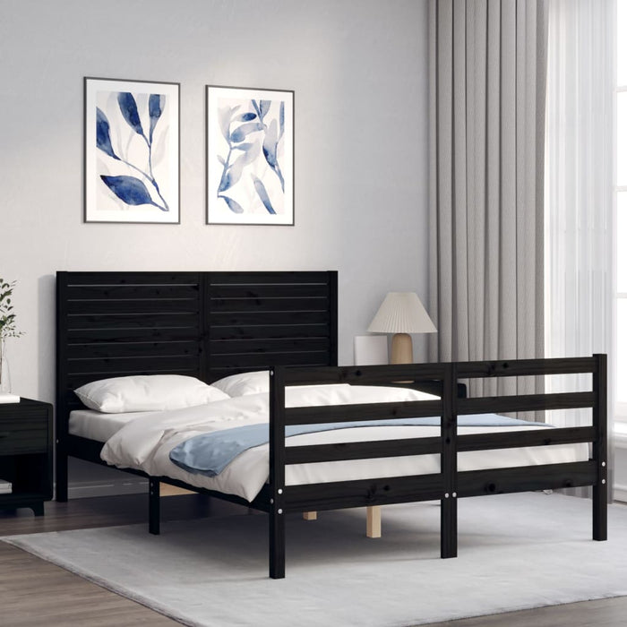 Massivholzbett mit Kopfteil Schwarz 140x200 cm