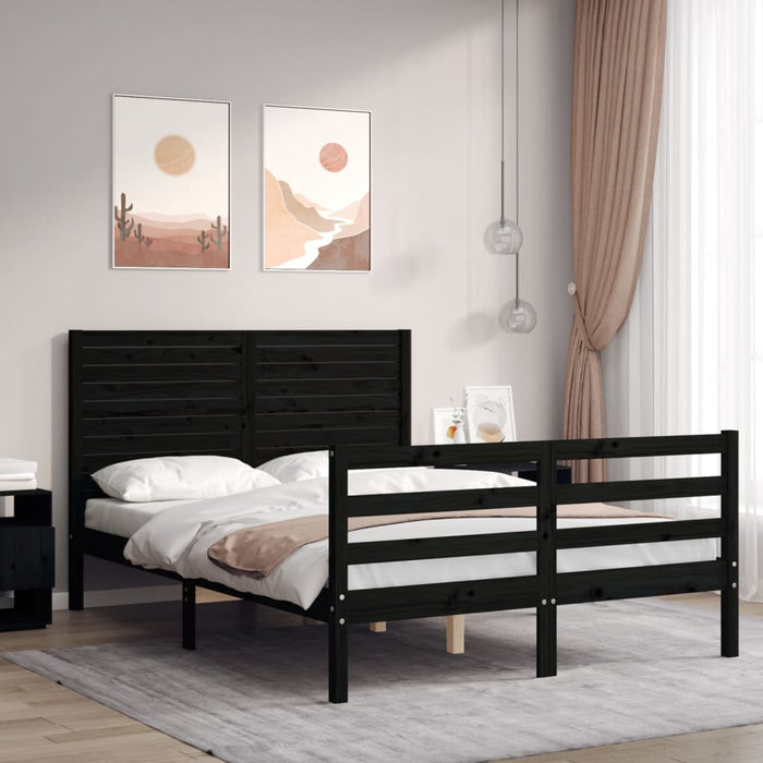 Massivholzbett mit Kopfteil Schwarz 140x200 cm