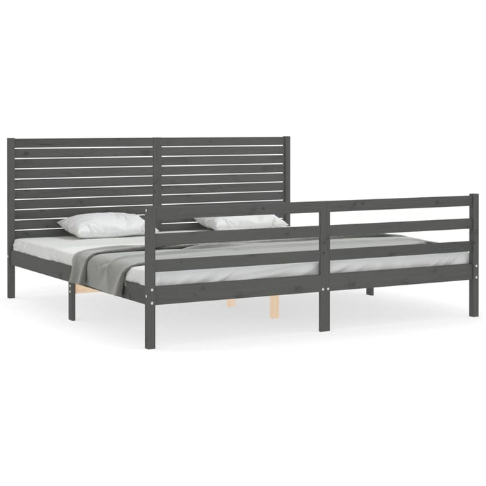 Massivholzbett mit Kopfteil Grau 200x200 cm