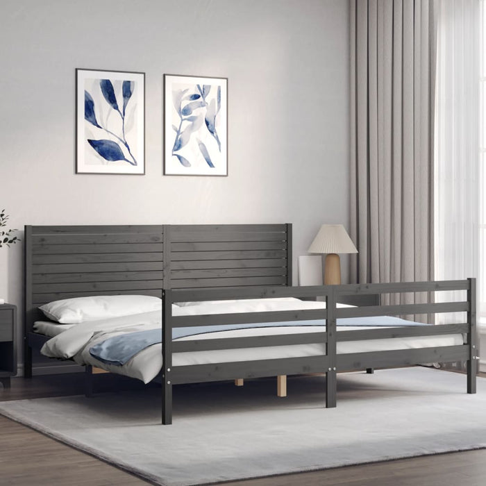 Massivholzbett mit Kopfteil Grau 200x200 cm