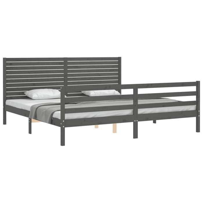 Massivholzbett mit Kopfteil Grau 200x200 cm