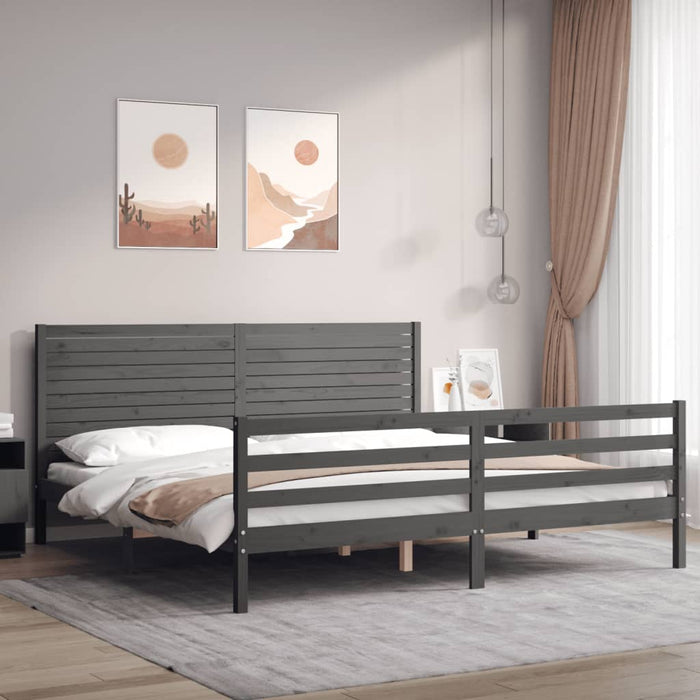 Massivholzbett mit Kopfteil Grau 200x200 cm