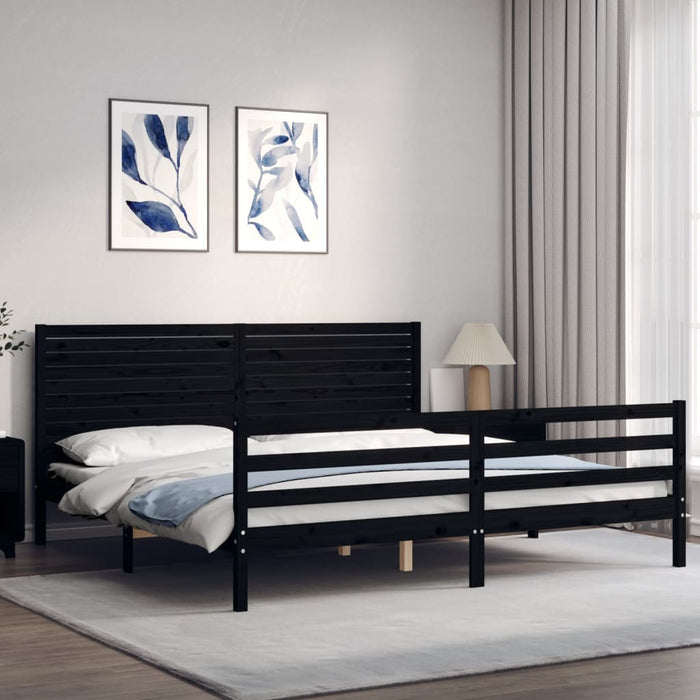 Massivholzbett mit Kopfteil Schwarz 200x200 cm