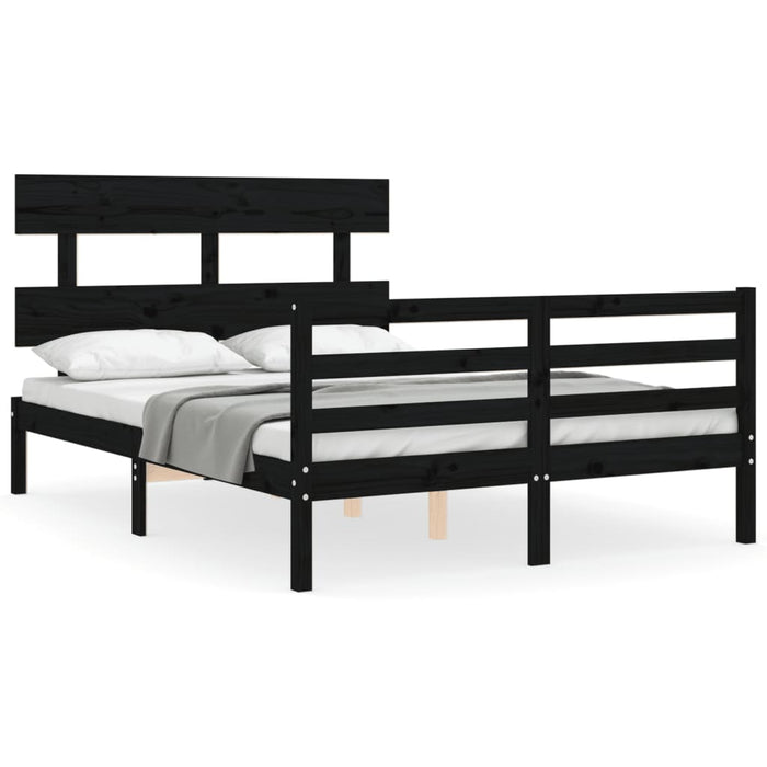 Massivholzbett mit Kopfteil Schwarz 140x190 cm