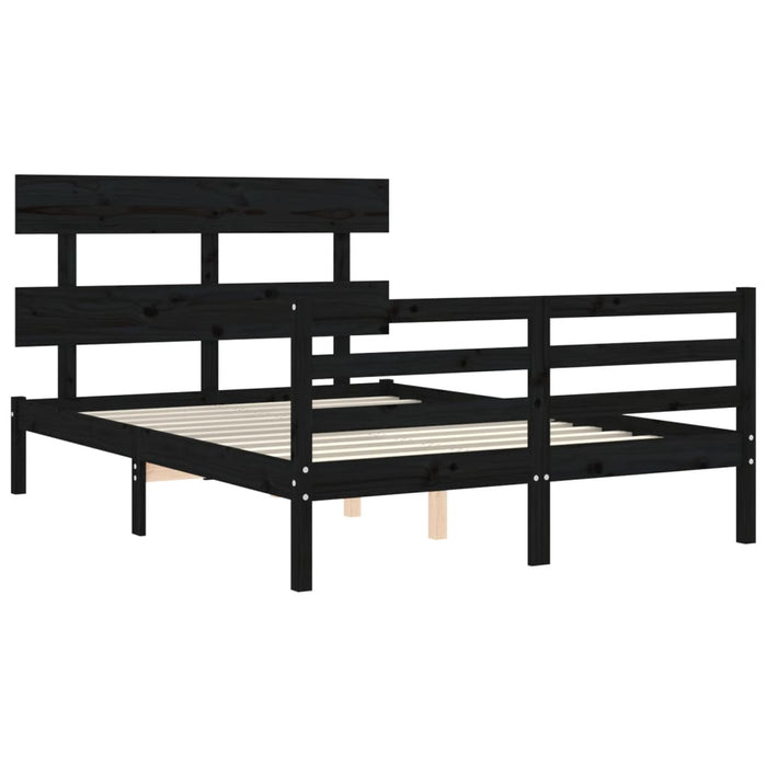 Massivholzbett mit Kopfteil Schwarz 140x190 cm