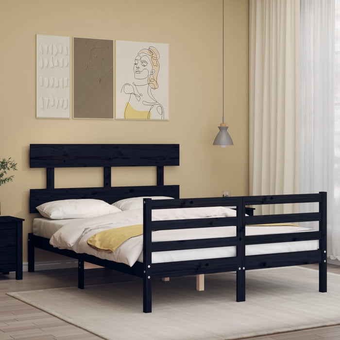 Massivholzbett mit Kopfteil Schwarz 140x190 cm
