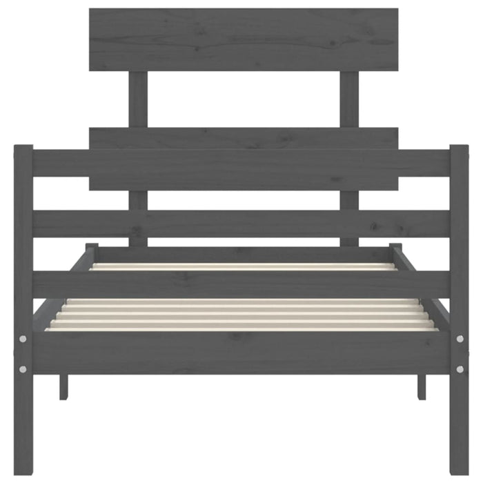 Massivholzbett mit Kopfteil Grau 90x200 cm