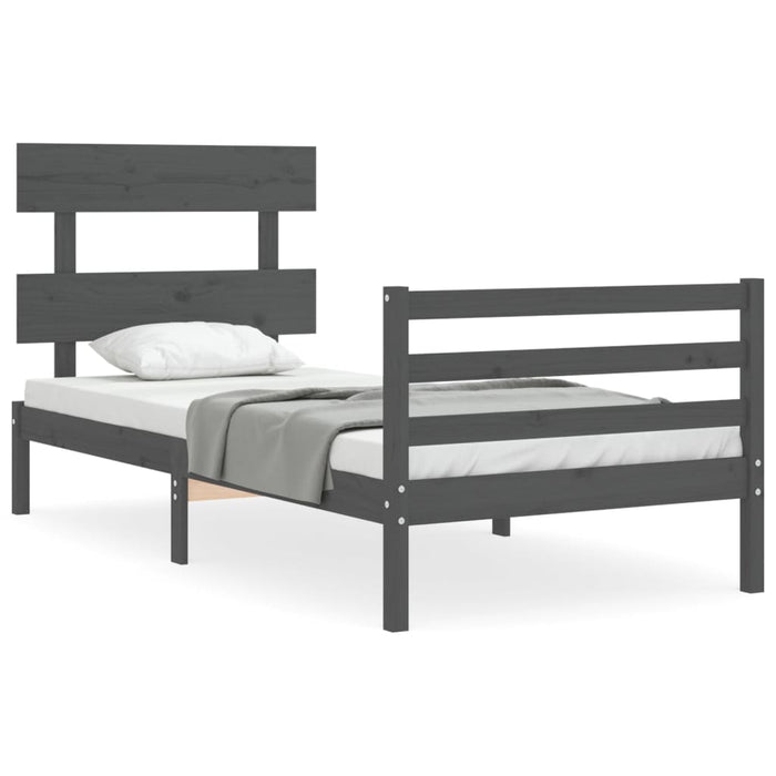 Massivholzbett mit Kopfteil Grau 100x200 cm
