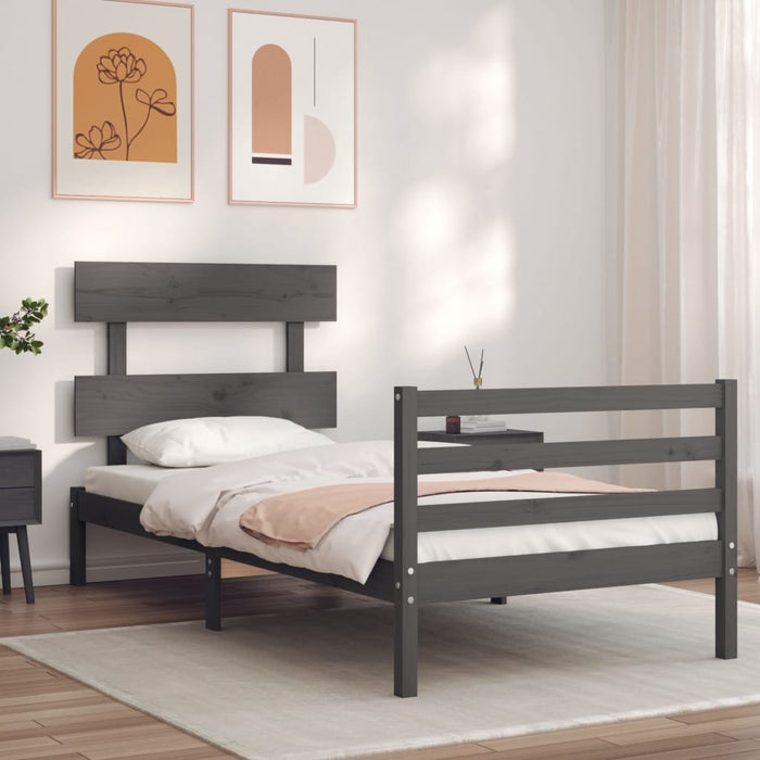 Massivholzbett mit Kopfteil Grau 100x200 cm