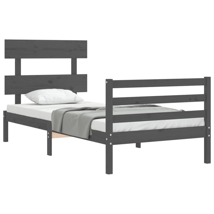 Massivholzbett mit Kopfteil Grau 100x200 cm