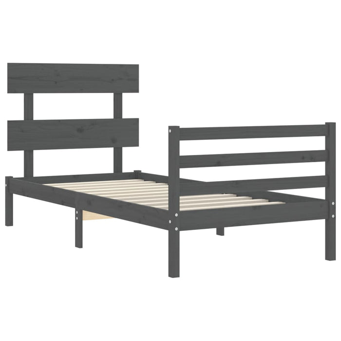 Massivholzbett mit Kopfteil Grau 100x200 cm