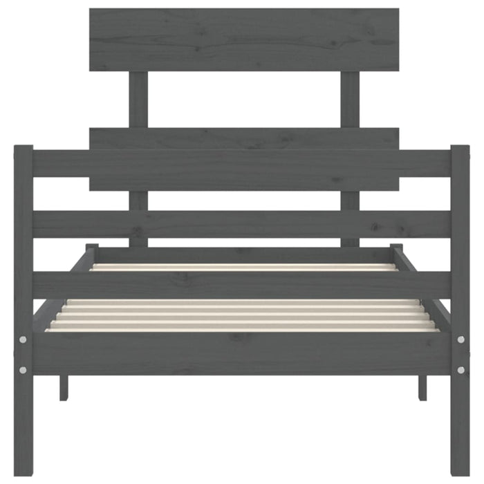 Massivholzbett mit Kopfteil Grau 100x200 cm