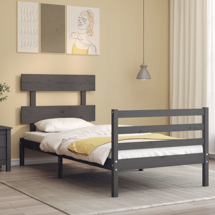 Massivholzbett mit Kopfteil Grau 100x200 cm