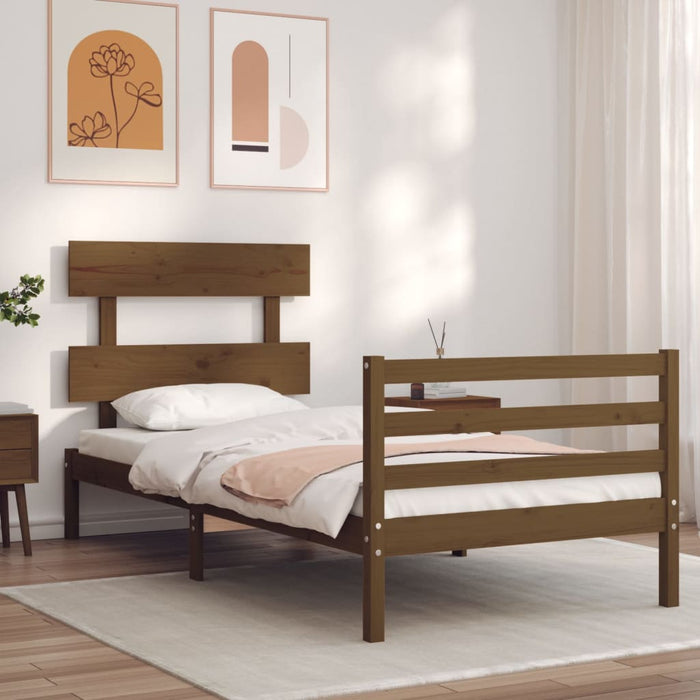 Massivholzbett mit Kopfteil Honigbraun 100x200 cm