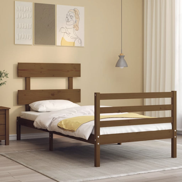 Massivholzbett mit Kopfteil Honigbraun 100x200 cm