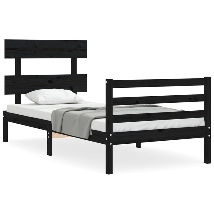 Massivholzbett mit Kopfteil Schwarz 100x200 cm