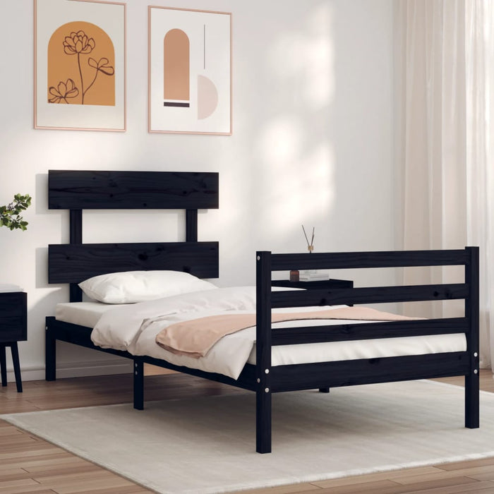 Massivholzbett mit Kopfteil Schwarz 100x200 cm