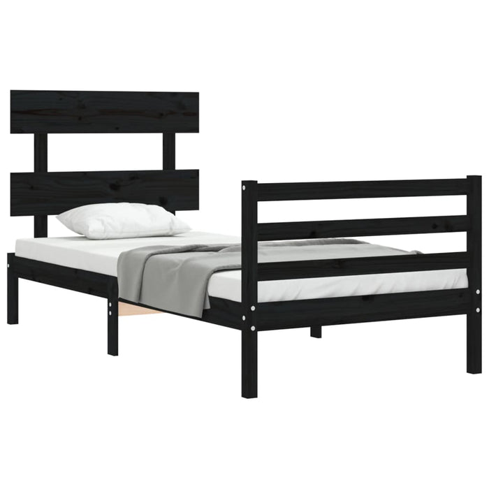 Massivholzbett mit Kopfteil Schwarz 100x200 cm