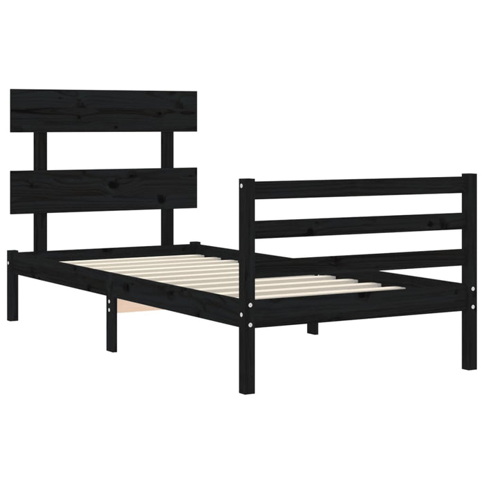Massivholzbett mit Kopfteil Schwarz 100x200 cm
