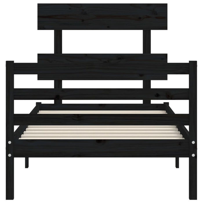 Massivholzbett mit Kopfteil Schwarz 100x200 cm