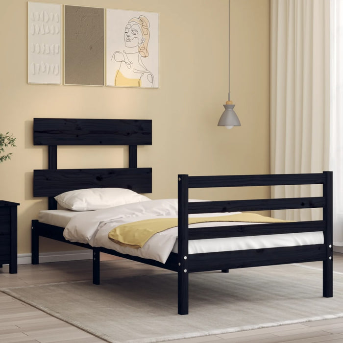 Massivholzbett mit Kopfteil Schwarz 100x200 cm